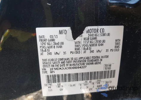 2013 Ford Edge Sel из США, поврежденный, VIN 2FMDK3JC0DBB94227